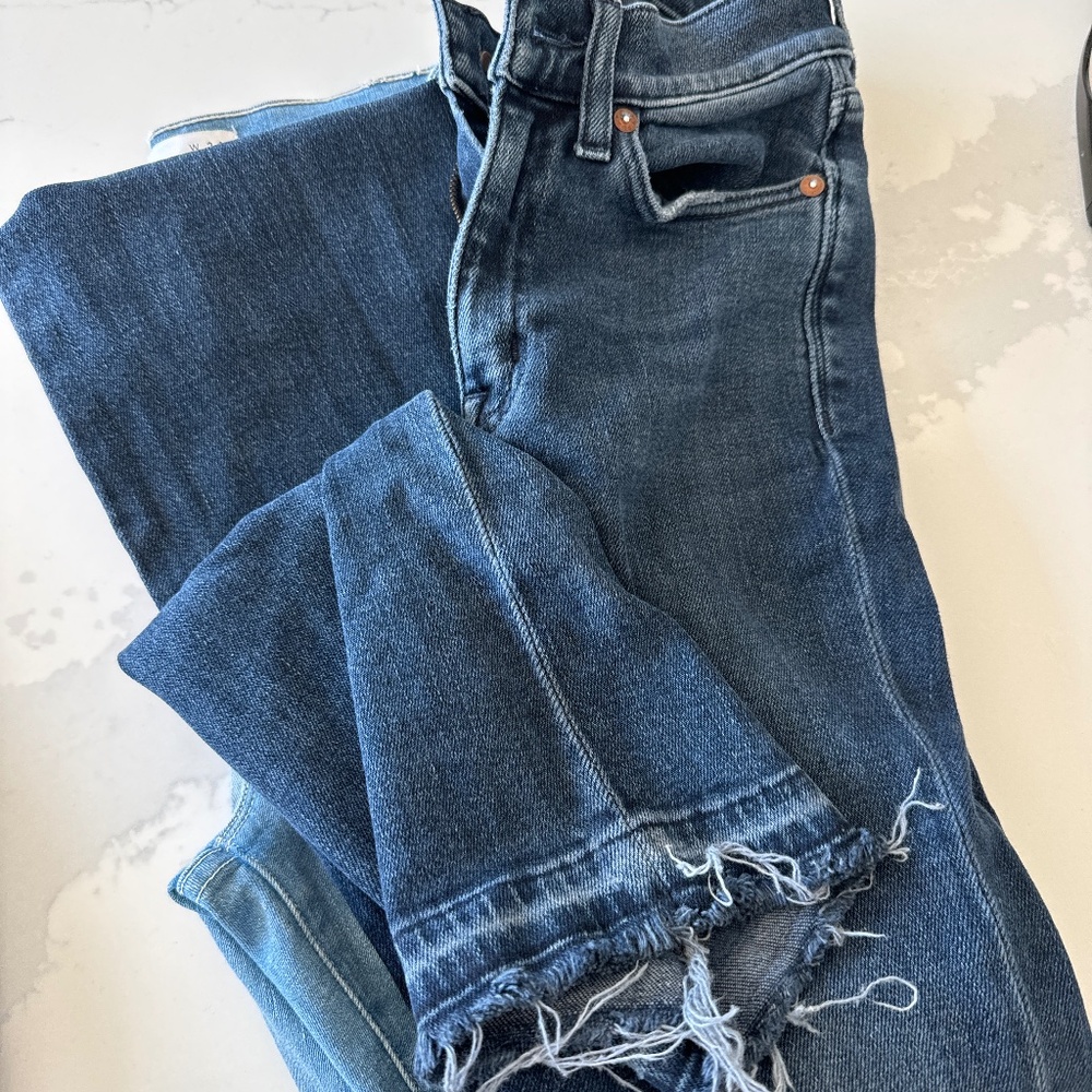 AYR The Riser Jean Psychic City Blue Denim Raw Hem Mid Weight Size 24 Minimalist